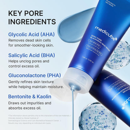 Zero Pore Blackhead Mud Mask AHA BHA PHA Clay Facial Cleanser