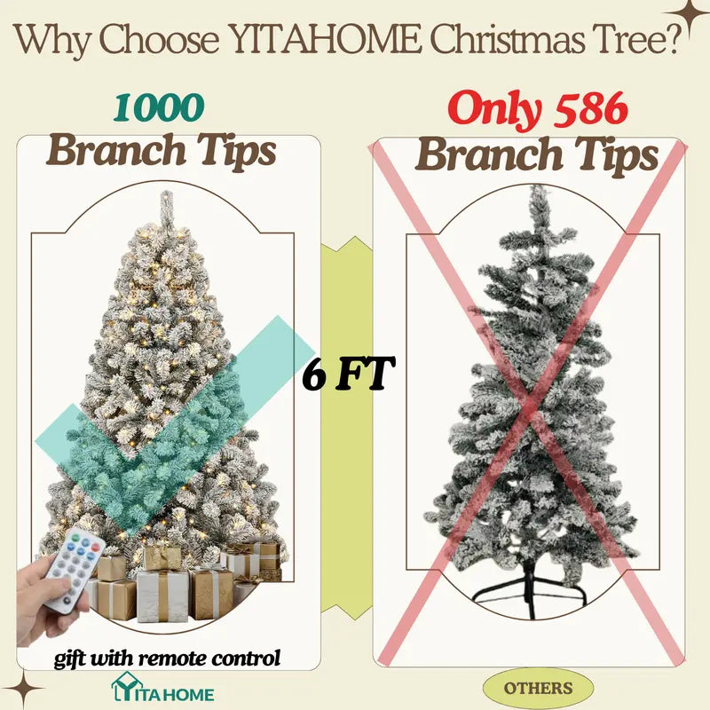 6 FT Pre-Lit Flocked Snowy Christmas Tree with Remote