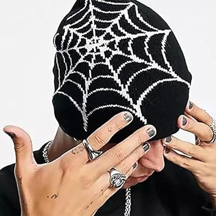 Y2K Gothic Spider Web Jacquard Knitted Beanie | Buy 1 Get 1 Free
