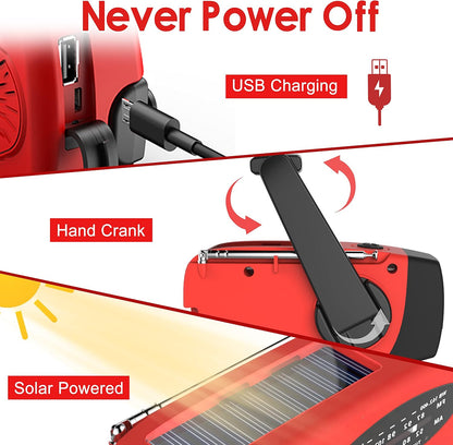 2000mAh Solar Hand Crank Emergency Weather Radio LED Flashlight Phone Charger
