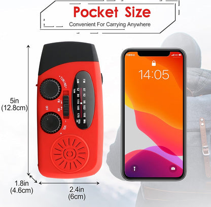 2000mAh Solar Hand Crank Emergency Weather Radio LED Flashlight Phone Charger