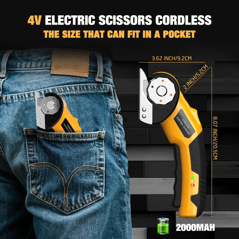 WELLMALL Zeleki 4V Cordless Electric Scissors - Rechargeable Heavy Duty Tool with Auto-Lock Safety