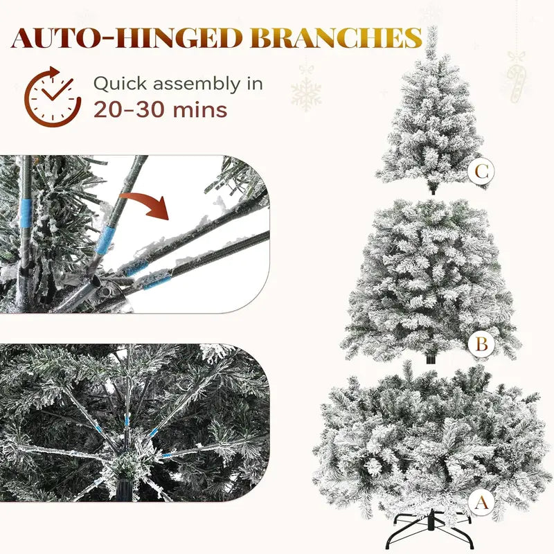 6 FT Pre-Lit Flocked Snowy Christmas Tree with Remote
