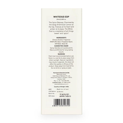 White Oud Eau De Parfum Long Lasting Pocket Unisex Cologne Spray