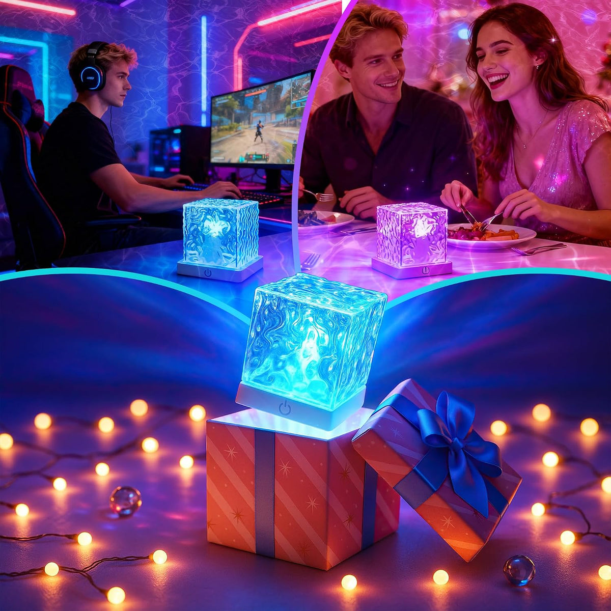 Dynamic Water Ripple Ocean Wave Projector Night Light RGB Dimmable Mood Lamp