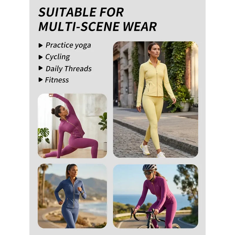 Sculpting Gold Zipper Jacket & High-Waist Yoga Leggings Set | Outfit set