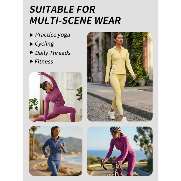 Sculpting Gold Zipper Jacket & High-Waist Yoga Leggings Set | Outfit set