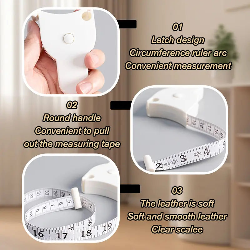 Auto-retractable 60-inch measuring tape in white