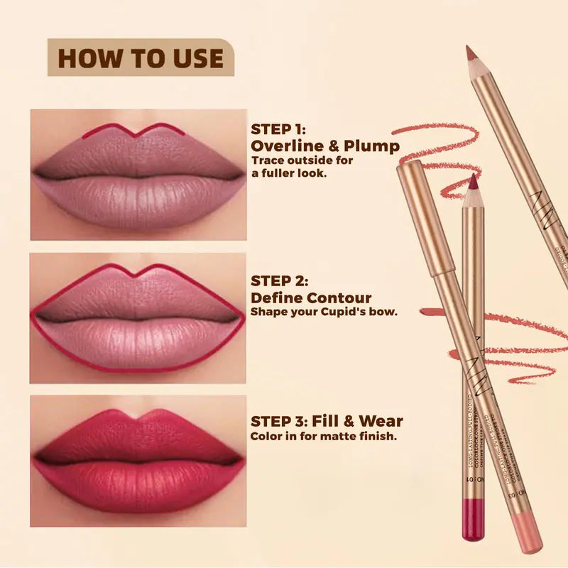 Velvet Matte Lip Liner Pencil Set for Precise Contour & All-Day Wear