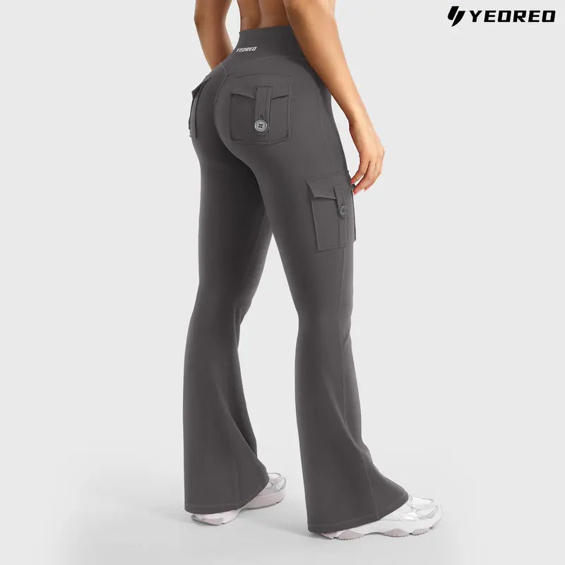 High-Waisted Flare Leggings with Hidden Scrunch & Utility Cargo Pockets