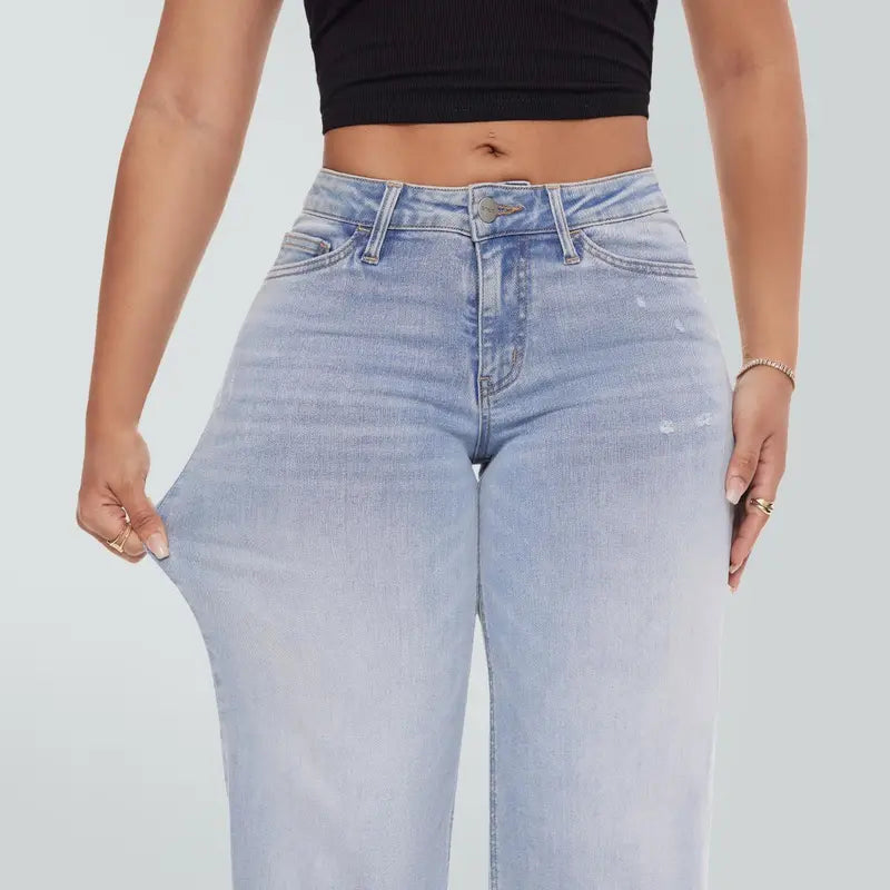 Ultra-Stretchy BBL Fit Wide Leg Denim Jeans with Tummy Control