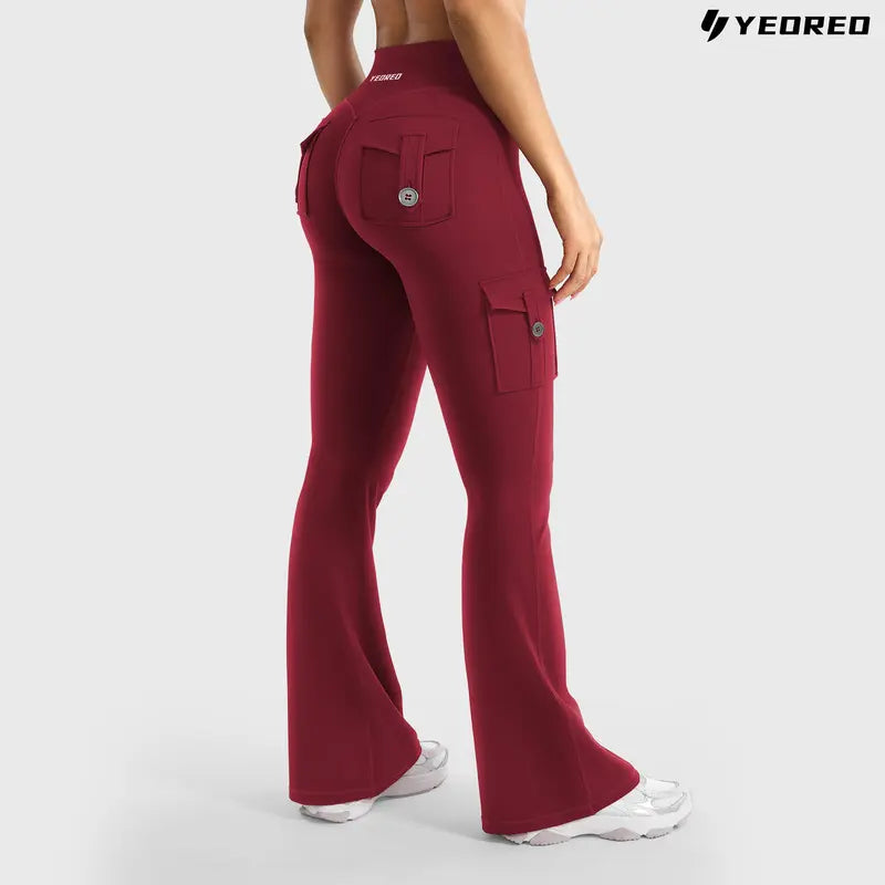 High-Waisted Flare Leggings with Hidden Scrunch & Utility Cargo Pockets