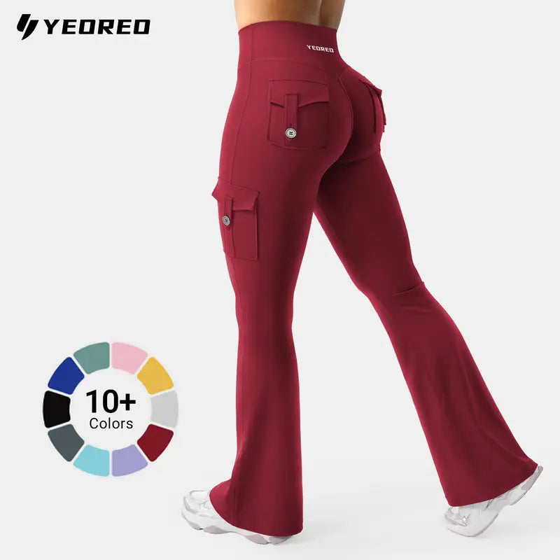 High-Waisted Flare Leggings with Hidden Scrunch & Utility Cargo Pockets