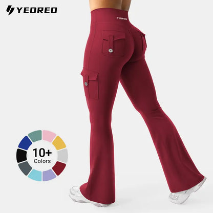 High-Waisted Flare Leggings with Hidden Scrunch & Utility Cargo Pockets