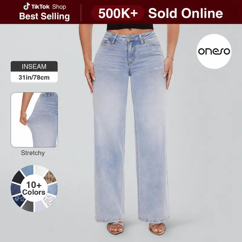 Ultra-Stretchy BBL Fit Wide Leg Denim Jeans with Tummy Control