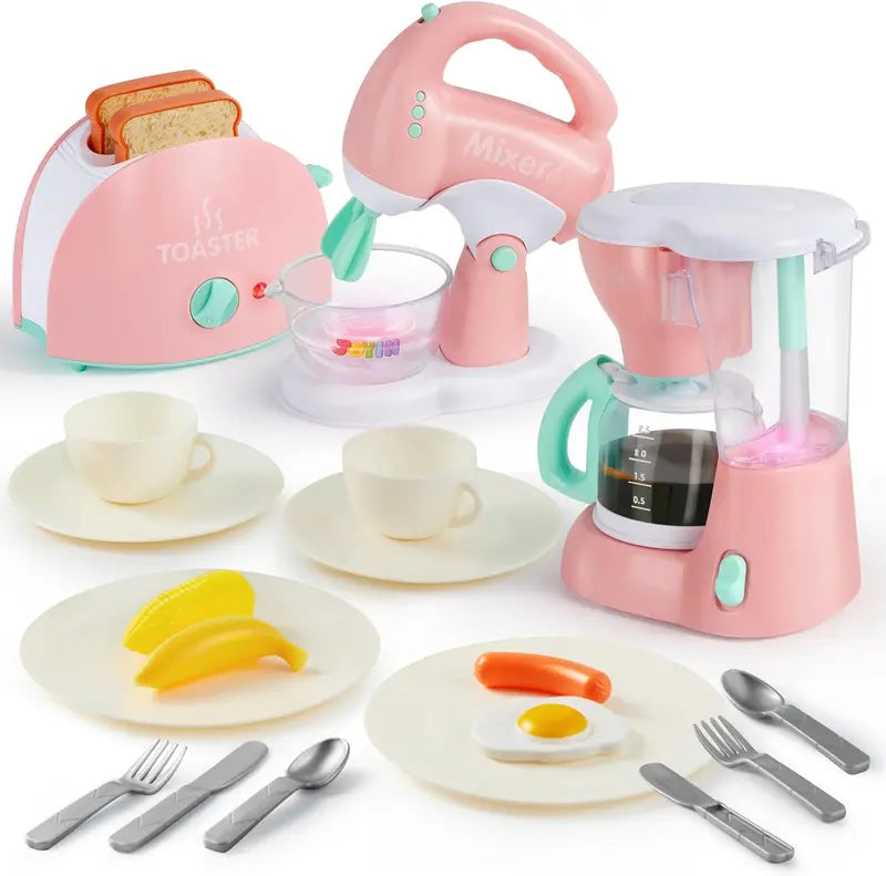 Kids Play Kitchen Appliances Set with Realistic Lights & Sounds