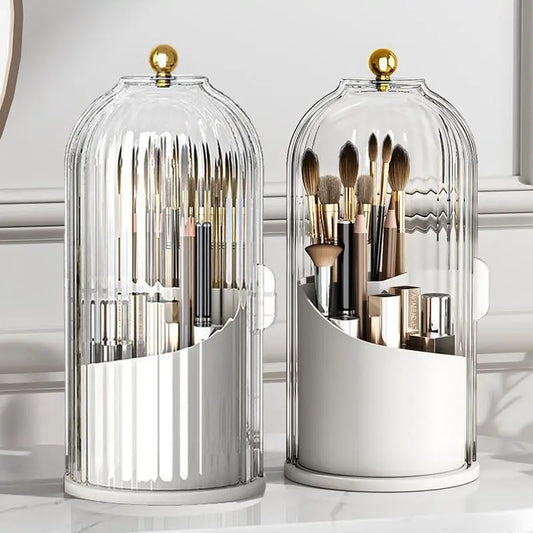 360° Rotating Dustproof Makeup Brush Holder with Sliding Lid