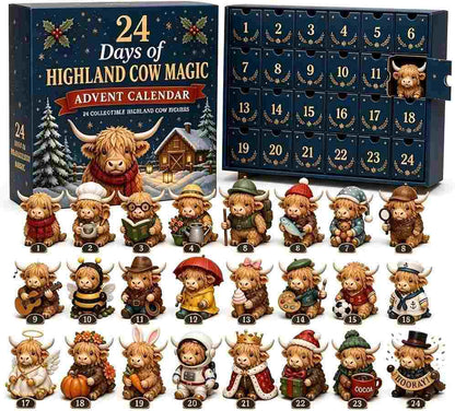 24 Days Christmas Advent Calendar with Unique Highland Cow Figures