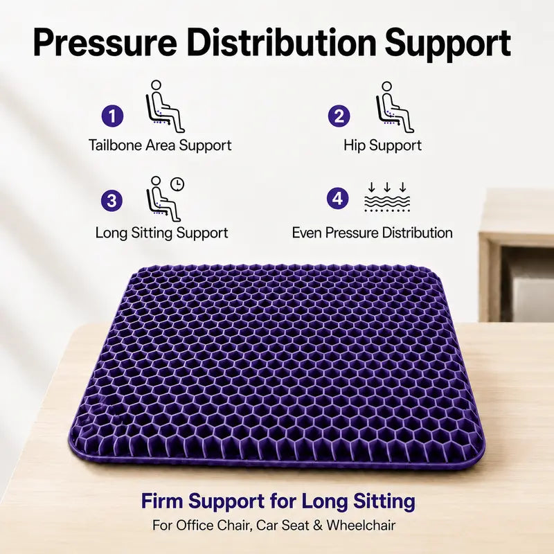 Ergonomic Honeycomb Gel Seat Cushion for Pain Relief & Pressure Release