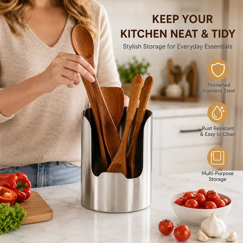 Keep Your Kitchen Neat & Tidy with Premium Stainless Steel Utensil Holder | Buy 1 Get 1 Free