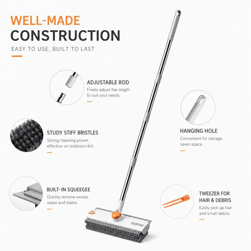 3-in-1 Floor Scrub Brush with Squeegee & 180° Rotating Long Handle