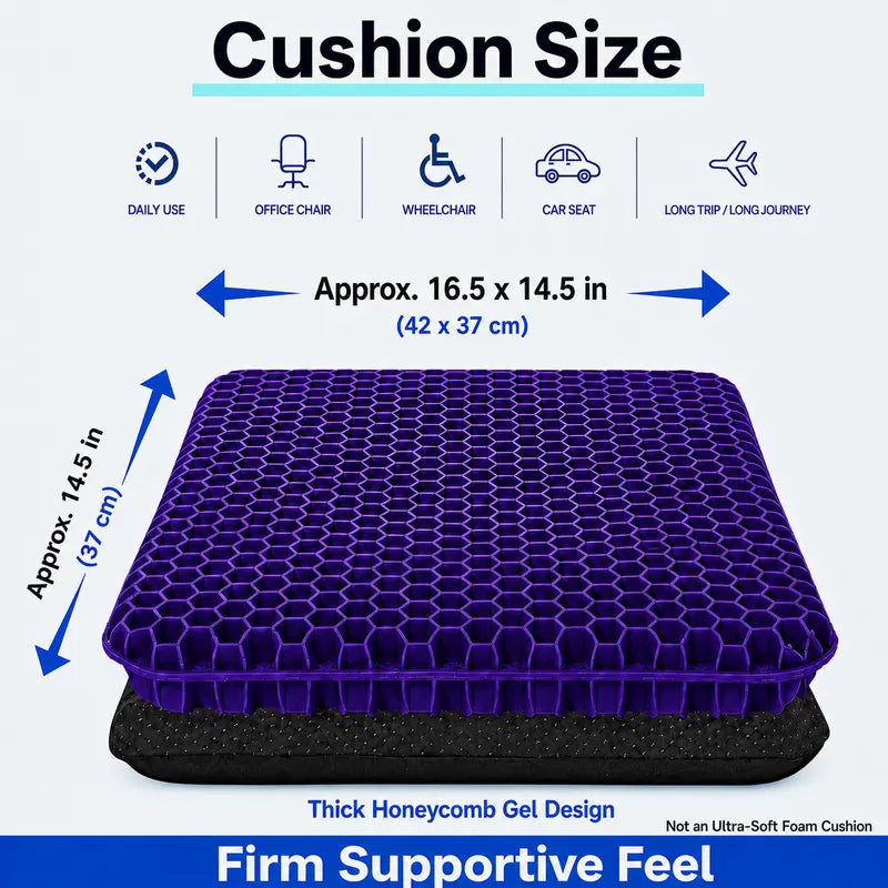 Ergonomic Honeycomb Gel Seat Cushion for Pain Relief & Pressure Release