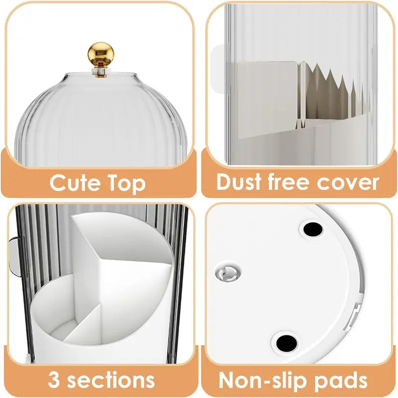 360° Rotating Dustproof Makeup Brush Holder with Sliding Lid
