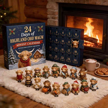 24 Days Christmas Advent Calendar with Unique Highland Cow Figures