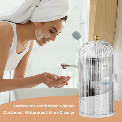 360° Rotating Dustproof Makeup Brush Holder with Sliding Lid