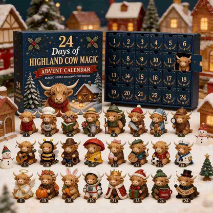 24 Days Christmas Advent Calendar with Unique Highland Cow Figures