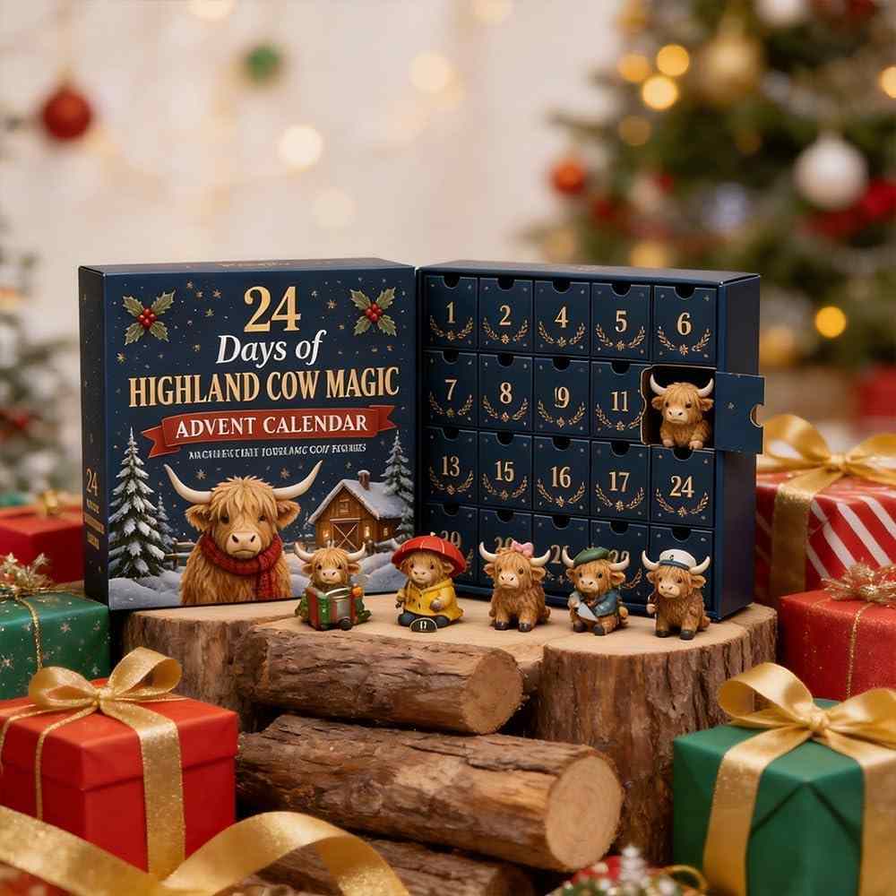 24 Days Christmas Advent Calendar with Unique Highland Cow Figures