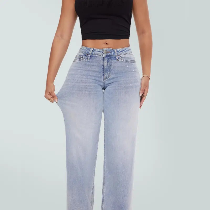 Ultra-Stretchy BBL Fit Wide Leg Denim Jeans with Tummy Control