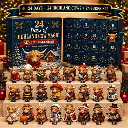 24 Days Christmas Advent Calendar with Unique Highland Cow Figures