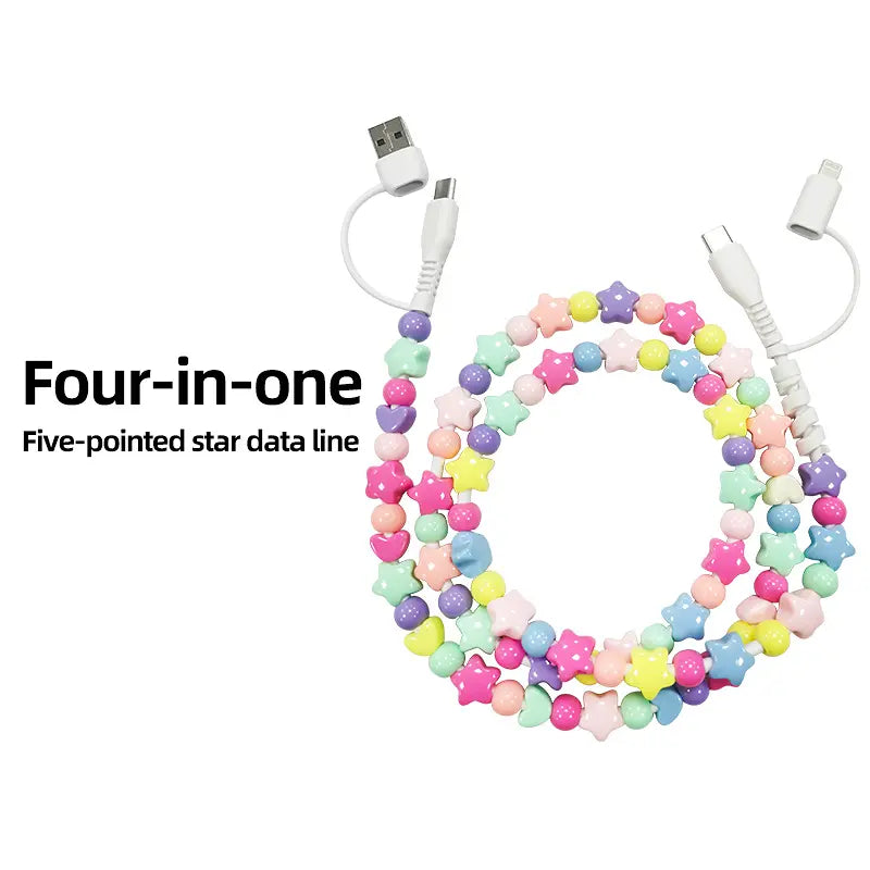Rainbow Stars 1m 4-in-1 beaded charging cable