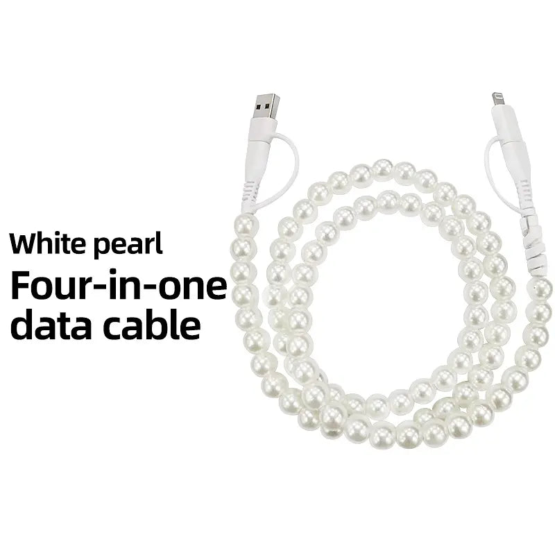 Pearl White 1m 4-in-1 beaded charging cable