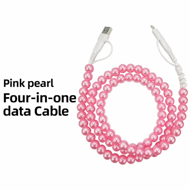 Rose Pink 1m 4-in-1 beaded charging cable