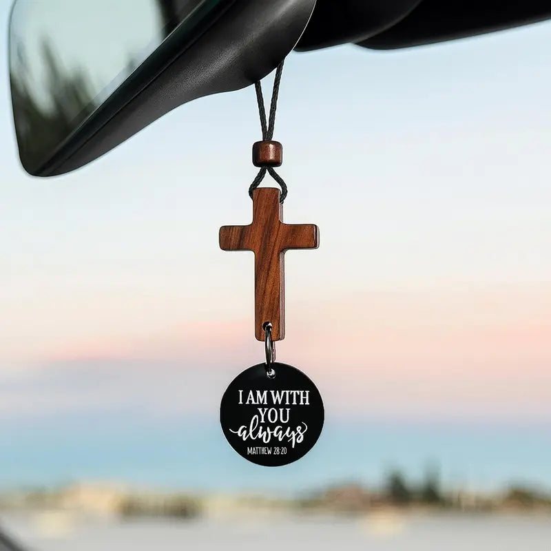 Daily Bible verse rearview mirror cross - Black
