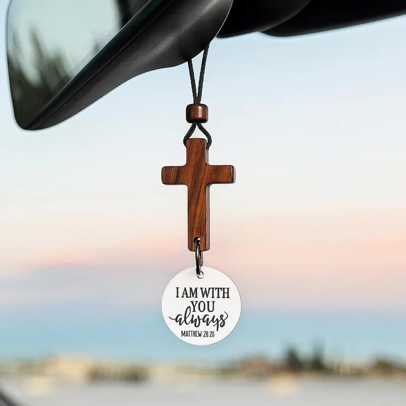 Daily Bible verse rearview mirror cross - White