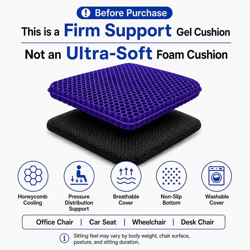 Ergonomic Honeycomb Gel Seat Cushion for Pain Relief & Pressure Release