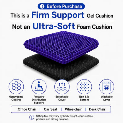 Ergonomic Honeycomb Gel Seat Cushion for Pain Relief & Pressure Release