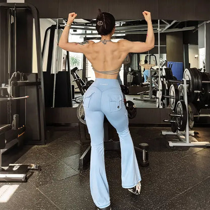High-Waisted Flare Leggings with Hidden Scrunch & Utility Cargo Pockets