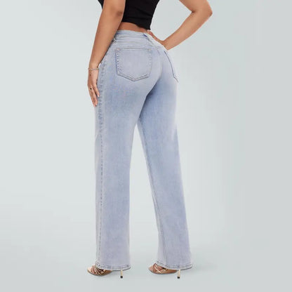 Ultra-Stretchy BBL Fit Wide Leg Denim Jeans with Tummy Control