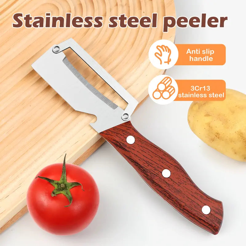 Ultra-Sharp Stainless Steel Peeler with Solid Ergonomic Wood Handle | Buy 2 Get 1 Free