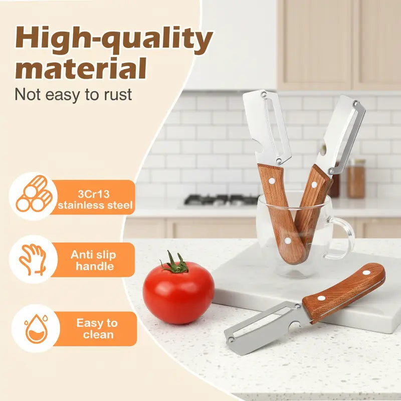 Ultra-Sharp Stainless Steel Peeler with Solid Ergonomic Wood Handle | Buy 2 Get 1 Free