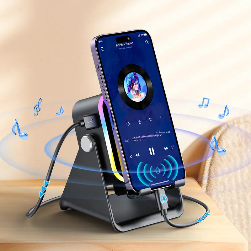Instant Auto-Induction Speaker & 360° Rotating Phone Stand