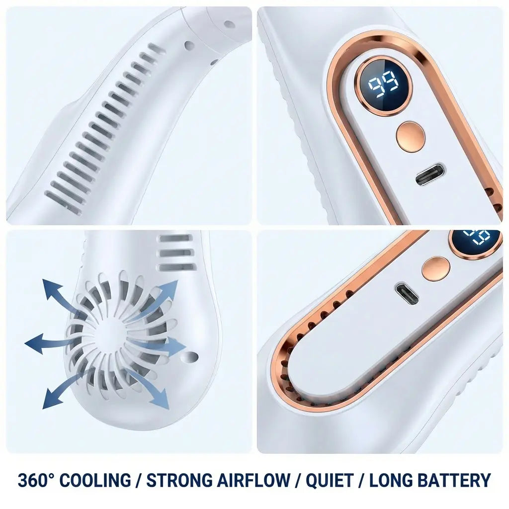 Portable Neck Fan with LED Display & 360° Instant Surround Cooling