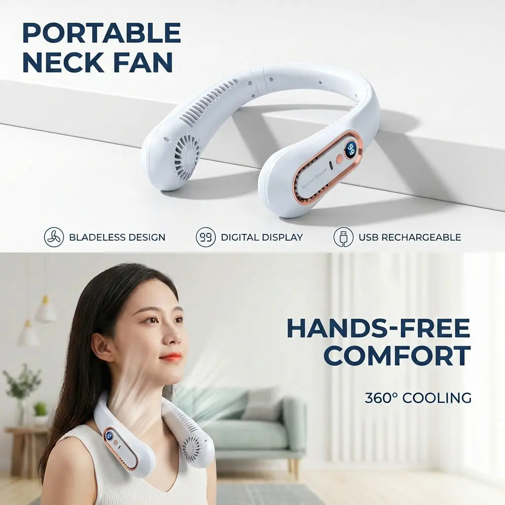 Portable Neck Fan with LED Display & 360° Instant Surround Cooling