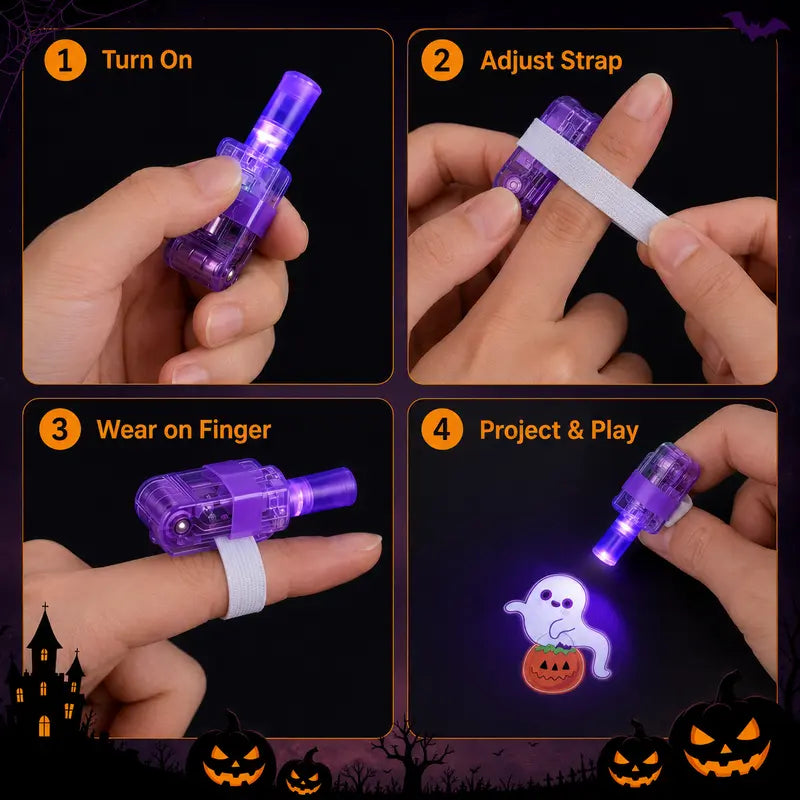 LED Halloween Finger Projector Rings – Mini Light-Up Party Favors for Kids | Buy 1 Get 1 Free