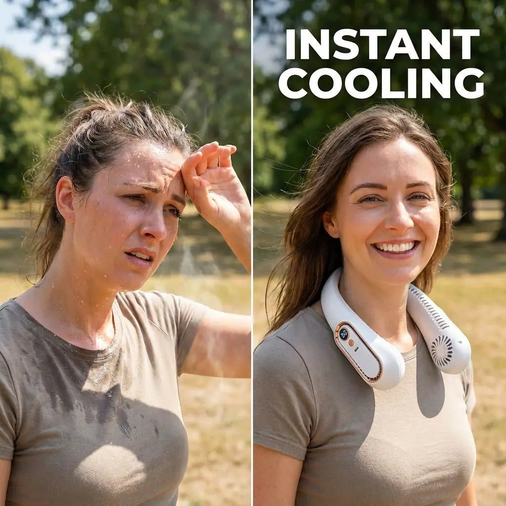 Portable Neck Fan with LED Display & 360° Instant Surround Cooling
