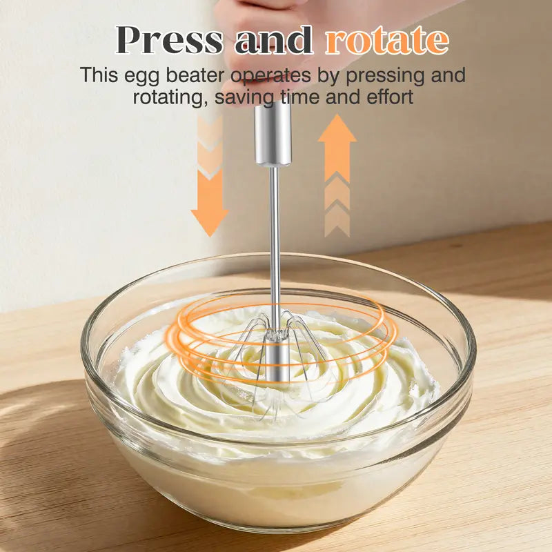 Semi-Automatic Stainless Steel Push Rotary Egg Beater Whisk | Buy 1 Get 1 Free